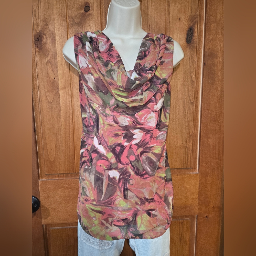 Ann Taylor Pink and Green Abstract Top